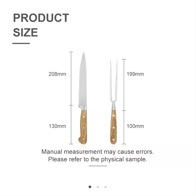 Grillgaffel- og udsk&aelig;ringsknivs&aelig;t med h&aring;ndtag i oliventr&aelig;