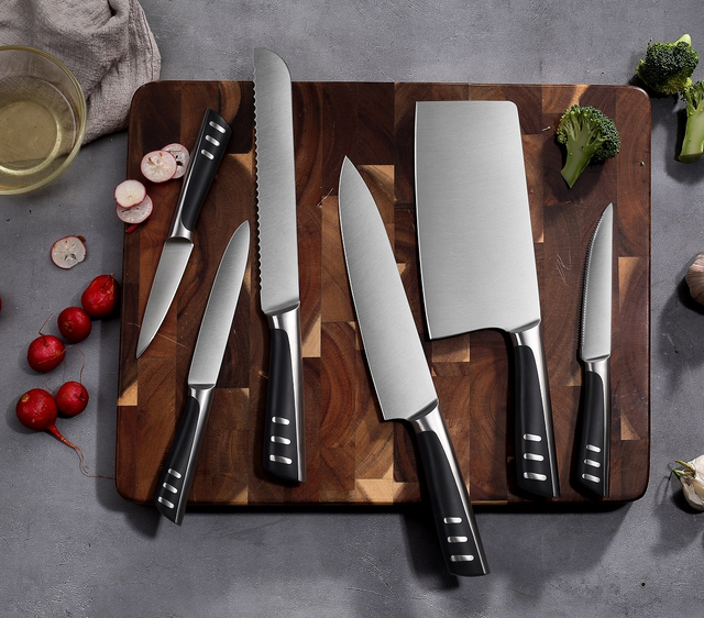 Hochwertiges, professionelles 6-teiliges Kochmesser-Set, 3Cr13Mov-Edelstahl, langlebige 430 ABS-Griffe in Schwarz