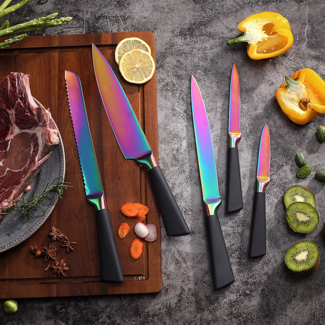 5ком Титанијумски премаз Кухињски куварски ножеви сет ножева за кување од нерђајућег челика