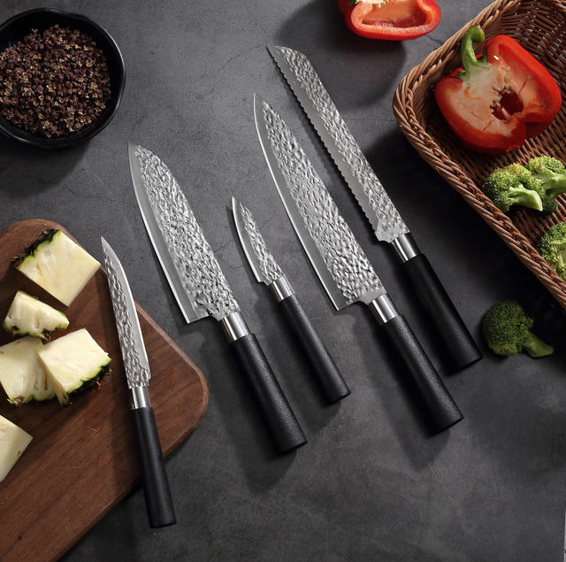 Σετ μαχαιριών κουζίνας 5 τεμαχίων σφυρήλατο - Λεπίδες από ανοξείδωτο ατσάλι με μαύρη λαβή PP