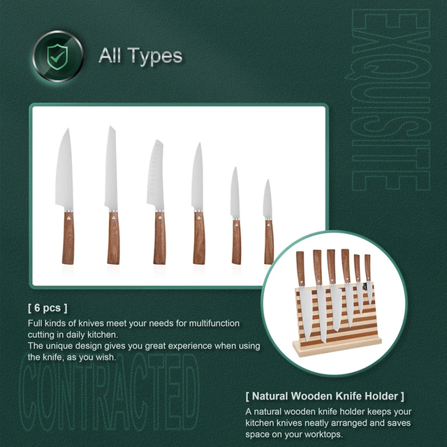 Сет кухарских ножева од 14 комада са дрвеном дршком Сапеле