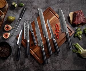 Japansk Damaskus st&aring;lslagter Santoku Gyuto k&oslash;kkenknivs&aelig;t med G10 h&aring;ndtag i 8 dele